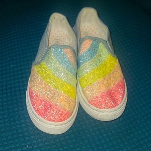 Little girls sparkly rainbows tennis shoes